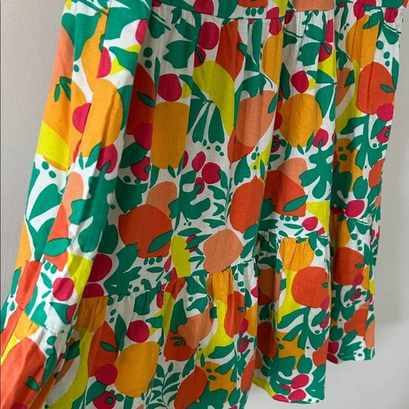 J. Crew Dress Size 12 Novelty Fruit Print Linen Tiered Ruffled Midi Beach Resort - Picture 5 of 15